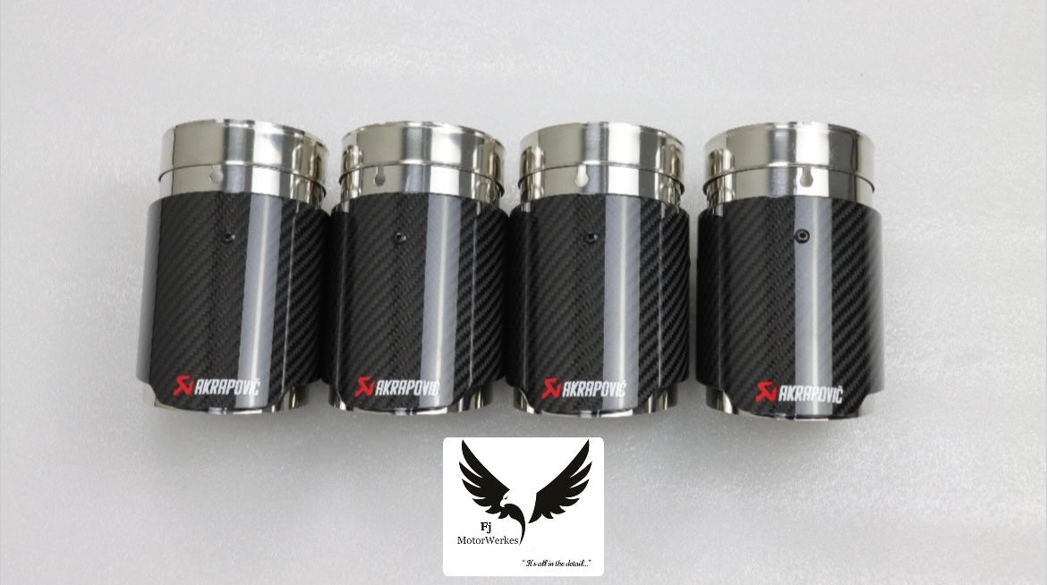 Bmw X3M X4M AK AKRAPOVIC Carbon Fibre Exhaust Tips Direct Fit X3mc X4mc F98 F97 - Black on Stainless steel