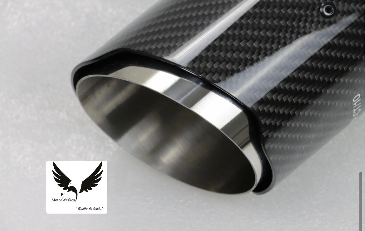 Bmw X3M X4M AK AKRAPOVIC Carbon Fibre Exhaust Tips Direct Fit X3mc X4mc F98 F97 - Black on Stainless steel