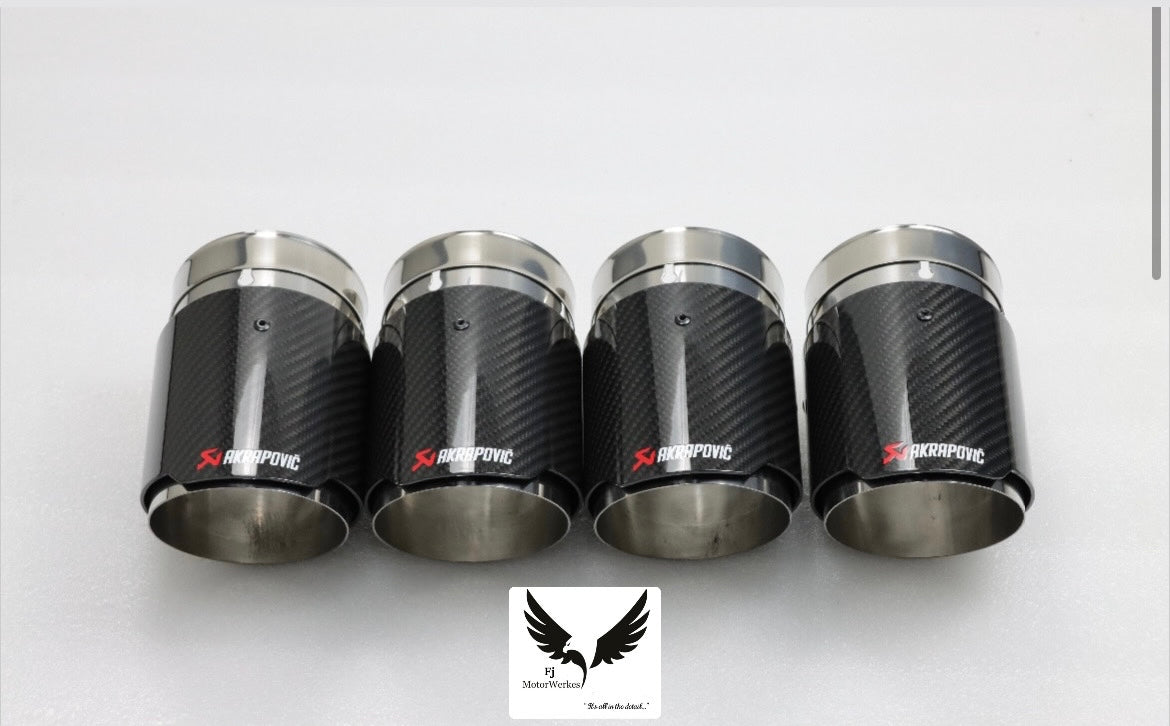 Bmw X3M X4M AK AKRAPOVIC Carbon Fibre Exhaust Tips Direct Fit X3mc X4mc F98 F97 - Black on Stainless steel